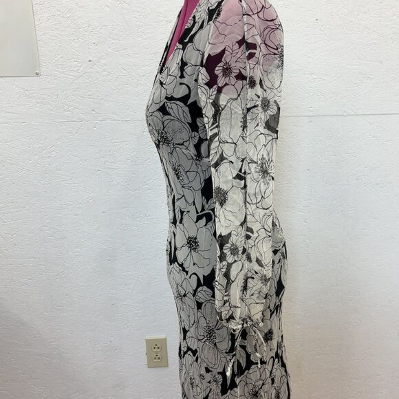 ECI New York Flower Pattern Beaded Sheer Dress Silk - Picture 4 of 8